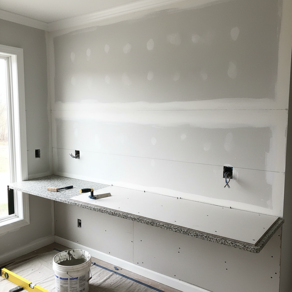 Clean wall surface after backsplash removal - ready for new installation